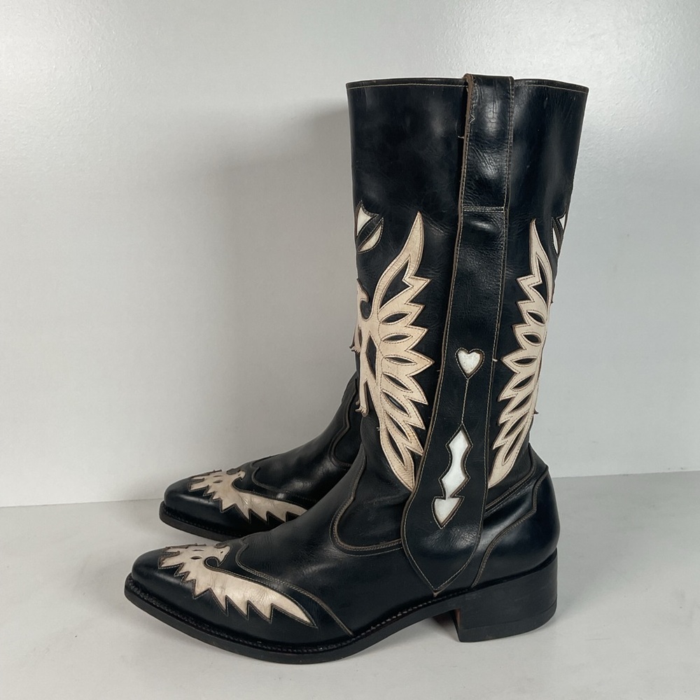 Vintage Thunderbird Cowboy Boots | Tooled Inlays | Mule Ear | 1960s | Men’s 9 - Picture 12 of 16